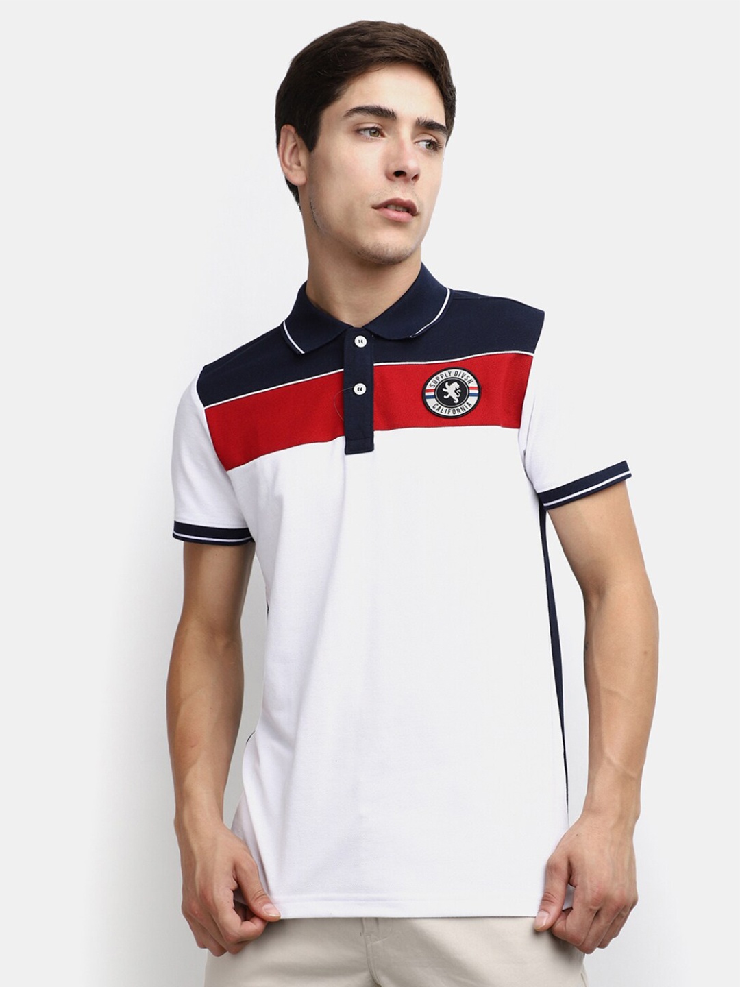 

V-Mart Men Colourblocked Polo Collar T-shirt, White