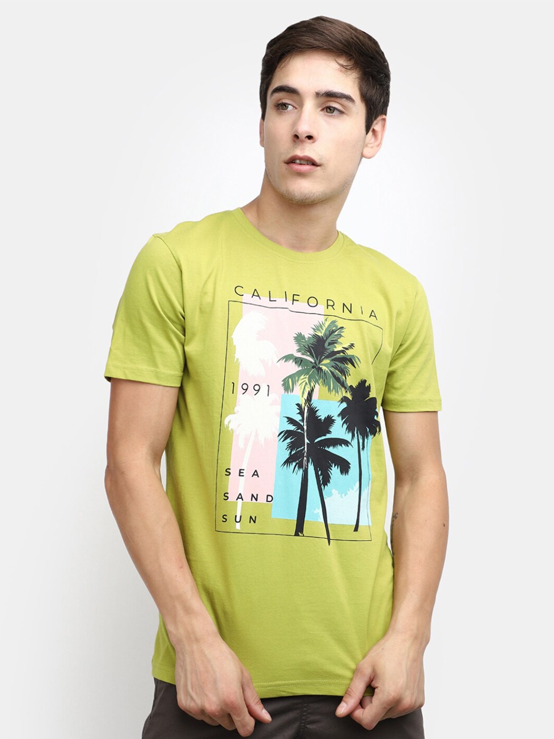 

V-Mart Graphic Printed Slim Fit Cotton T-shirt, Green