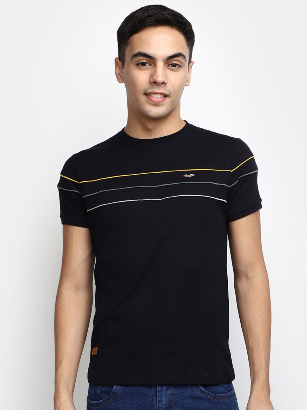 

V-Mart Men Striped Slim Fit Cotton T-shirt, Navy blue