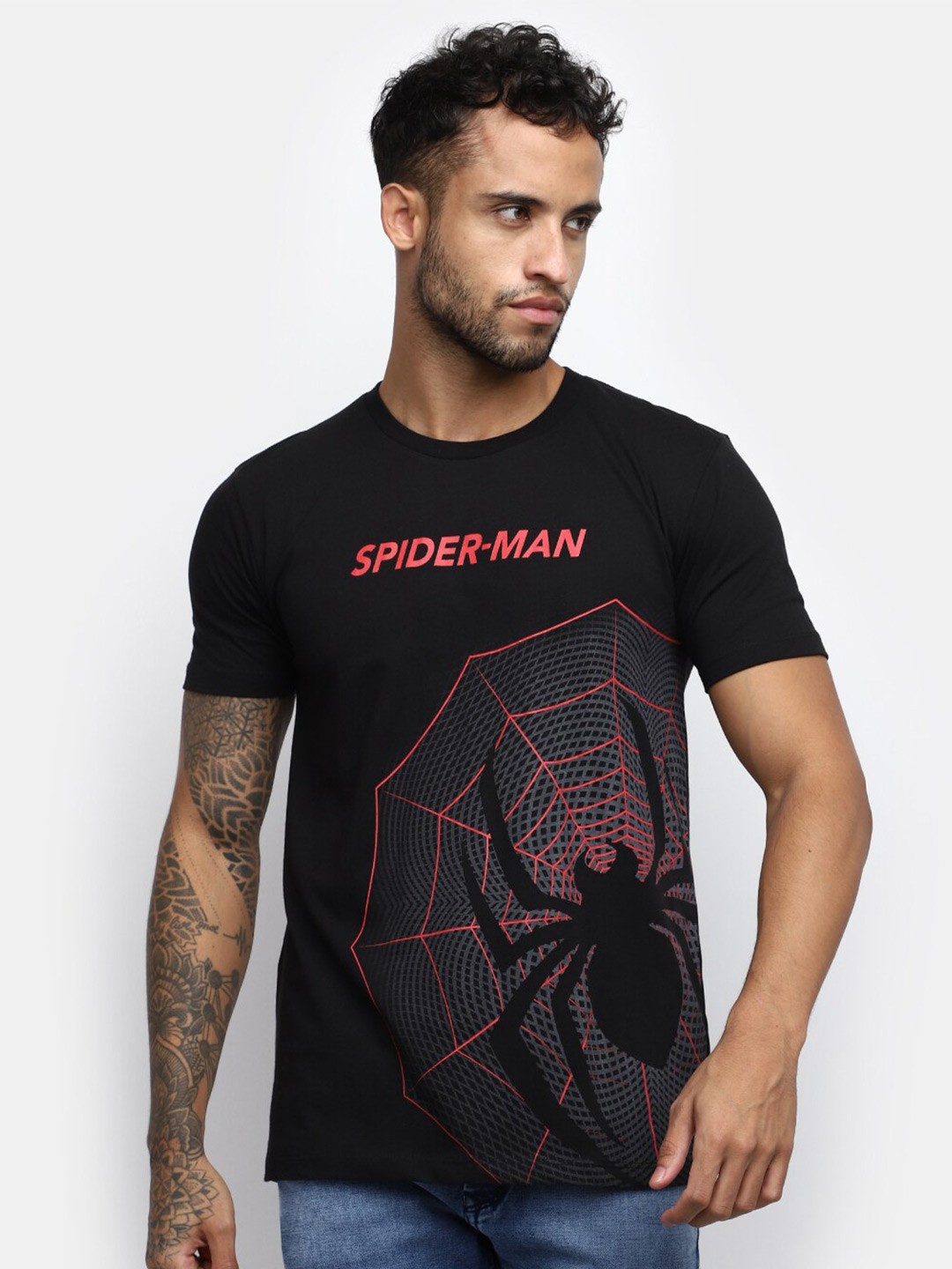 

V-Mart Spider Man Printed Round Neck Cotton T-shirt, Black