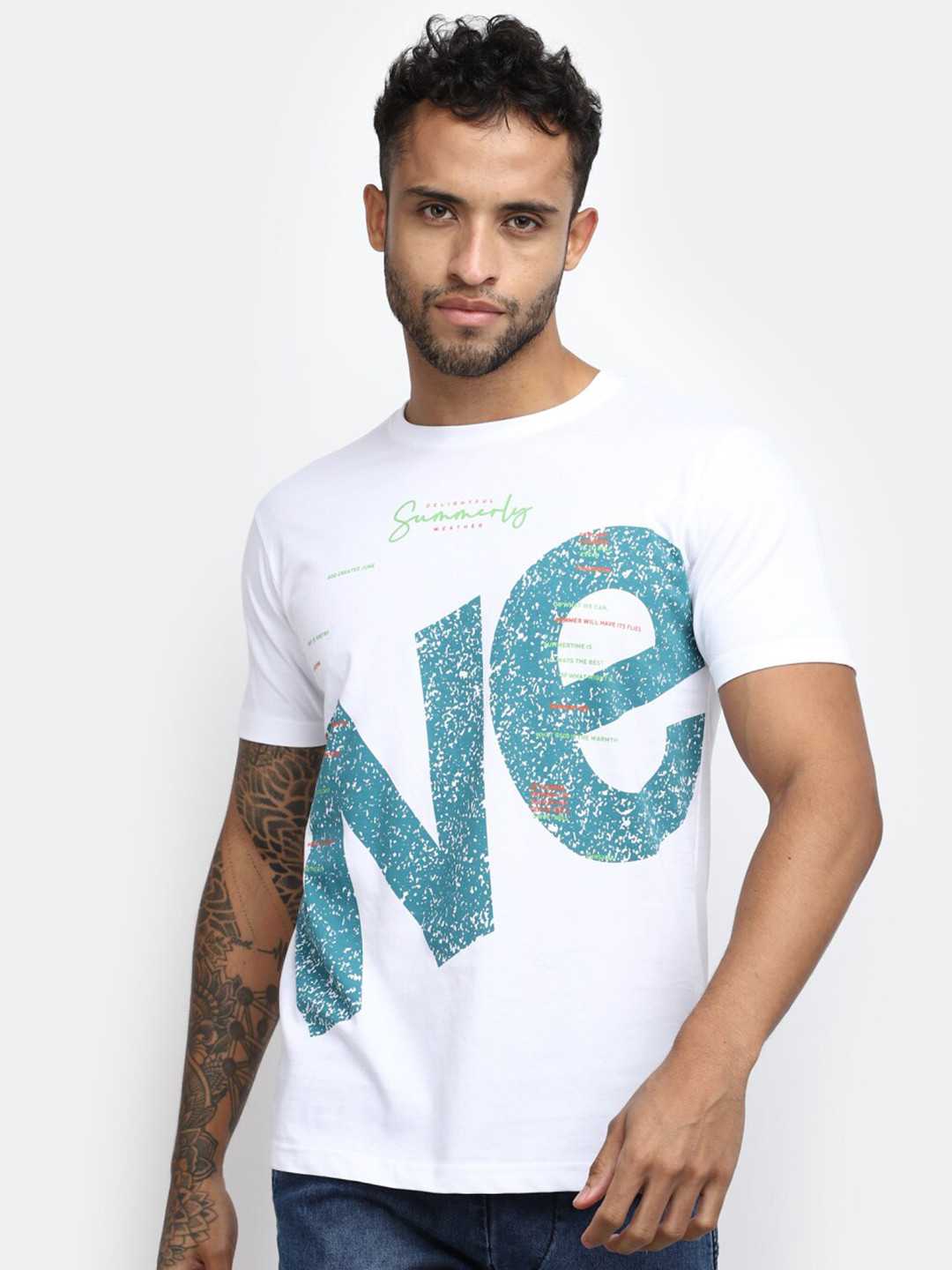 

V-Mart Typography Printed Slim Fit Cotton T-shirt, White