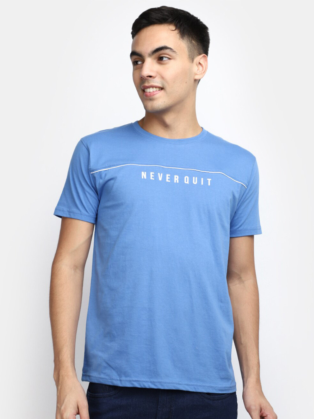 

V-Mart Typography Printed Slim Fit Cotton T-shirt, Blue