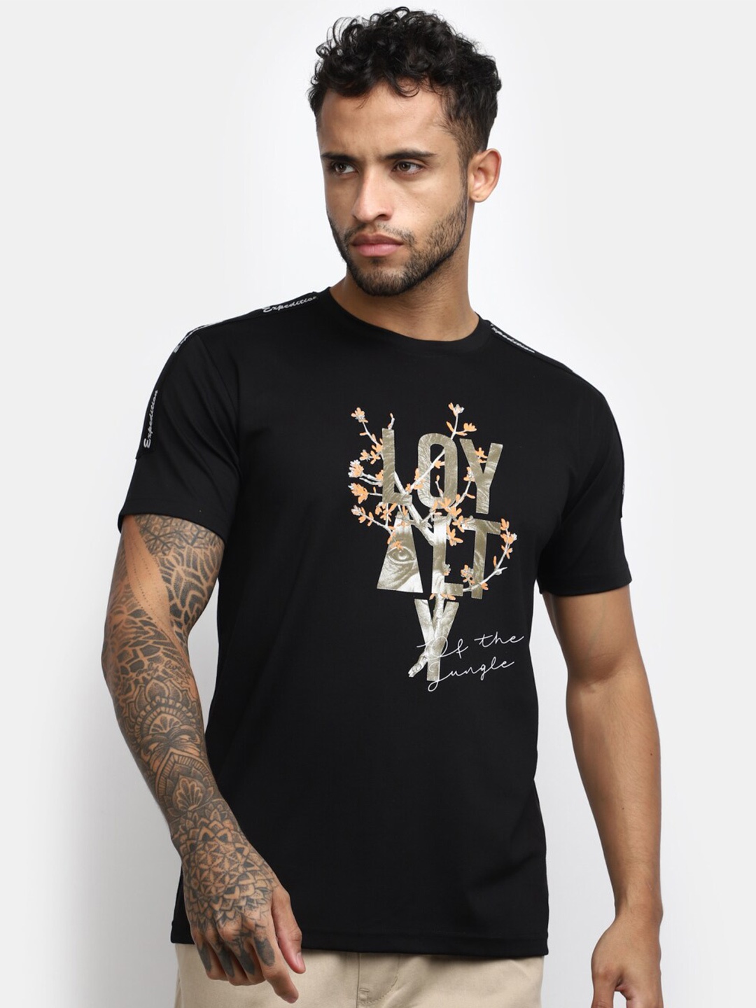 

V-Mart Typography Printed Polo Collar Cotton Slim Fit T-shirt, Black