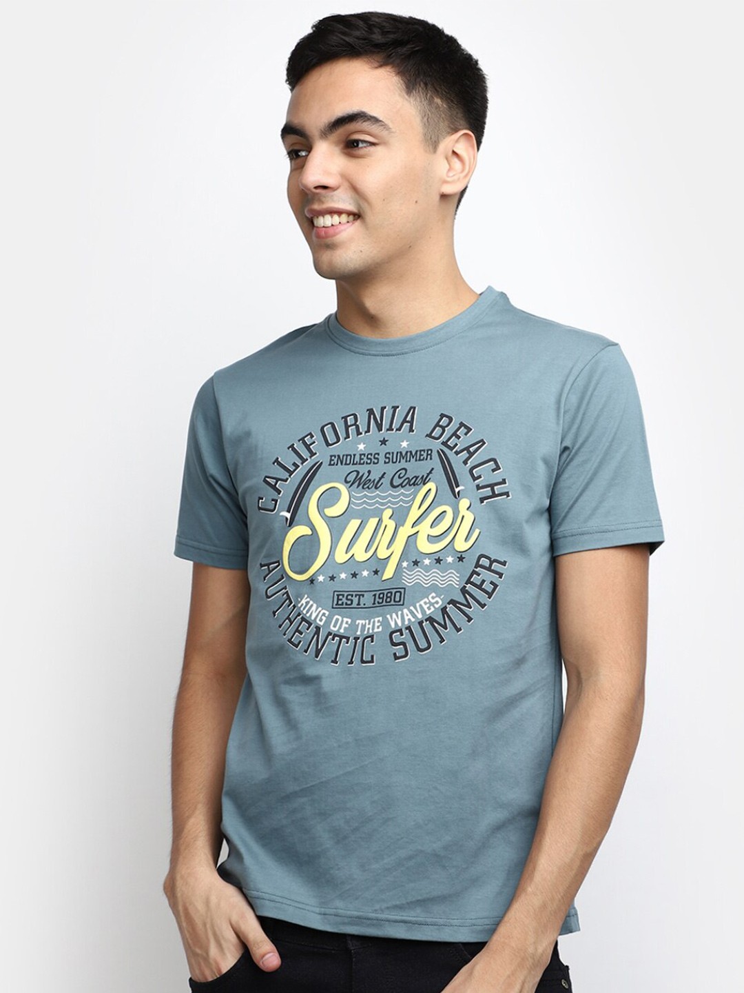

V-Mart Typography Printed Slim Fit Casual Cotton T-shirt, Grey