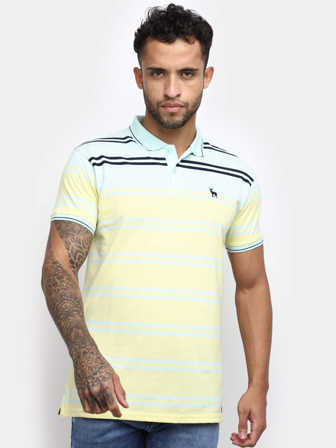 

V-Mart Men Striped Polo Collar T-shirt, Yellow