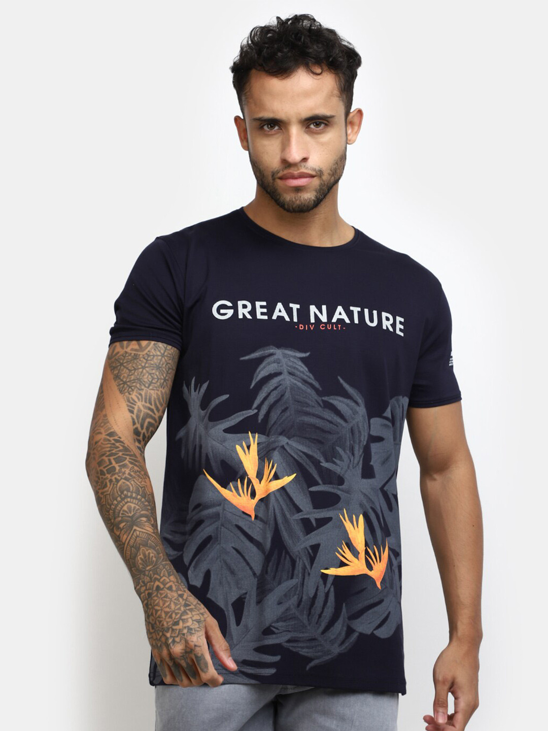 

V-Mart Graphic Printed Cotton Casual T-shirt, Navy blue