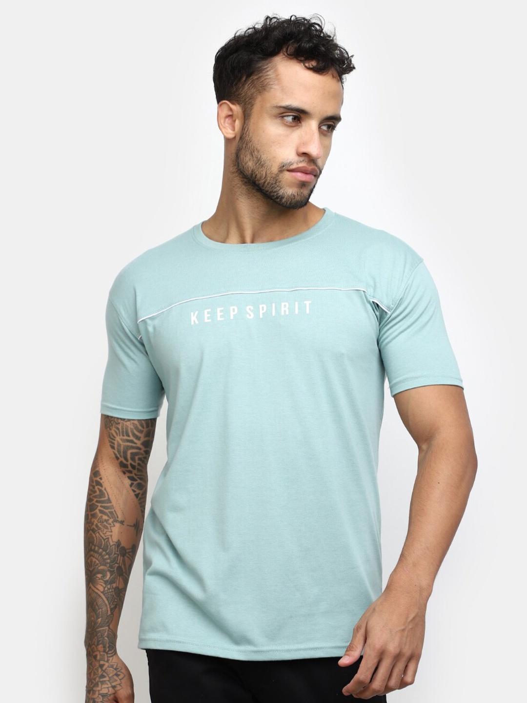 

V-Mart Round Neck Slim Fit Cotton T-Shirt, Sea green