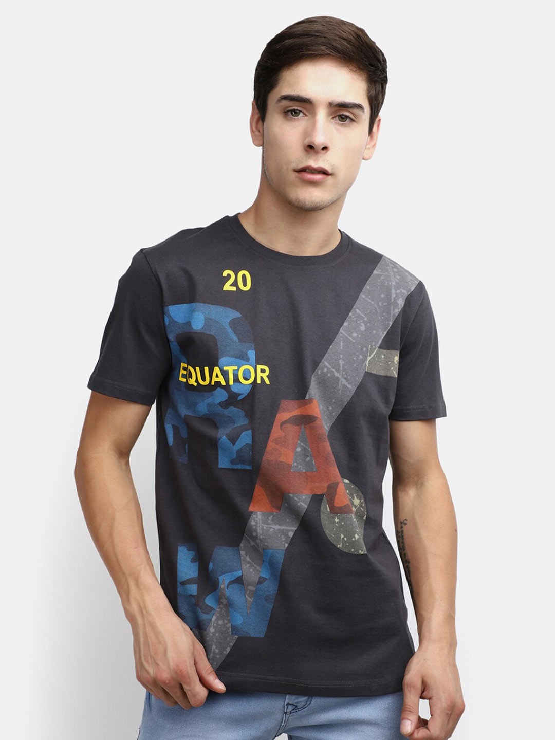 

V-Mart Graphic Printed Slim Fit Cotton T-shirt, Grey