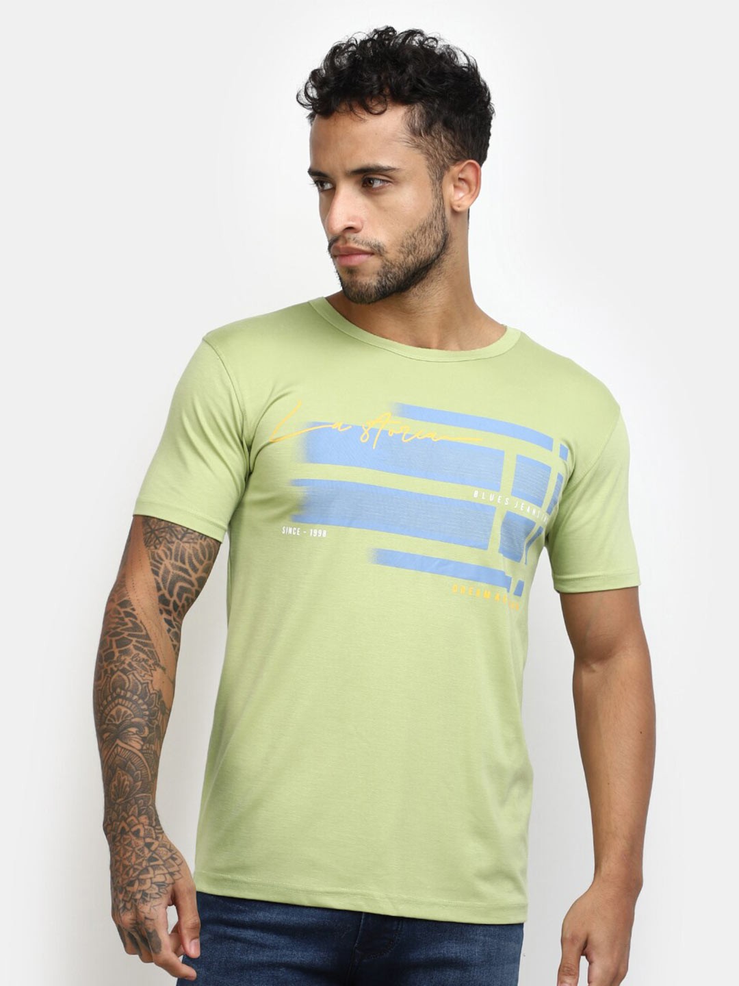 

V-Mart Typography Printed Slim Fit Cotton T-Shirt, Green