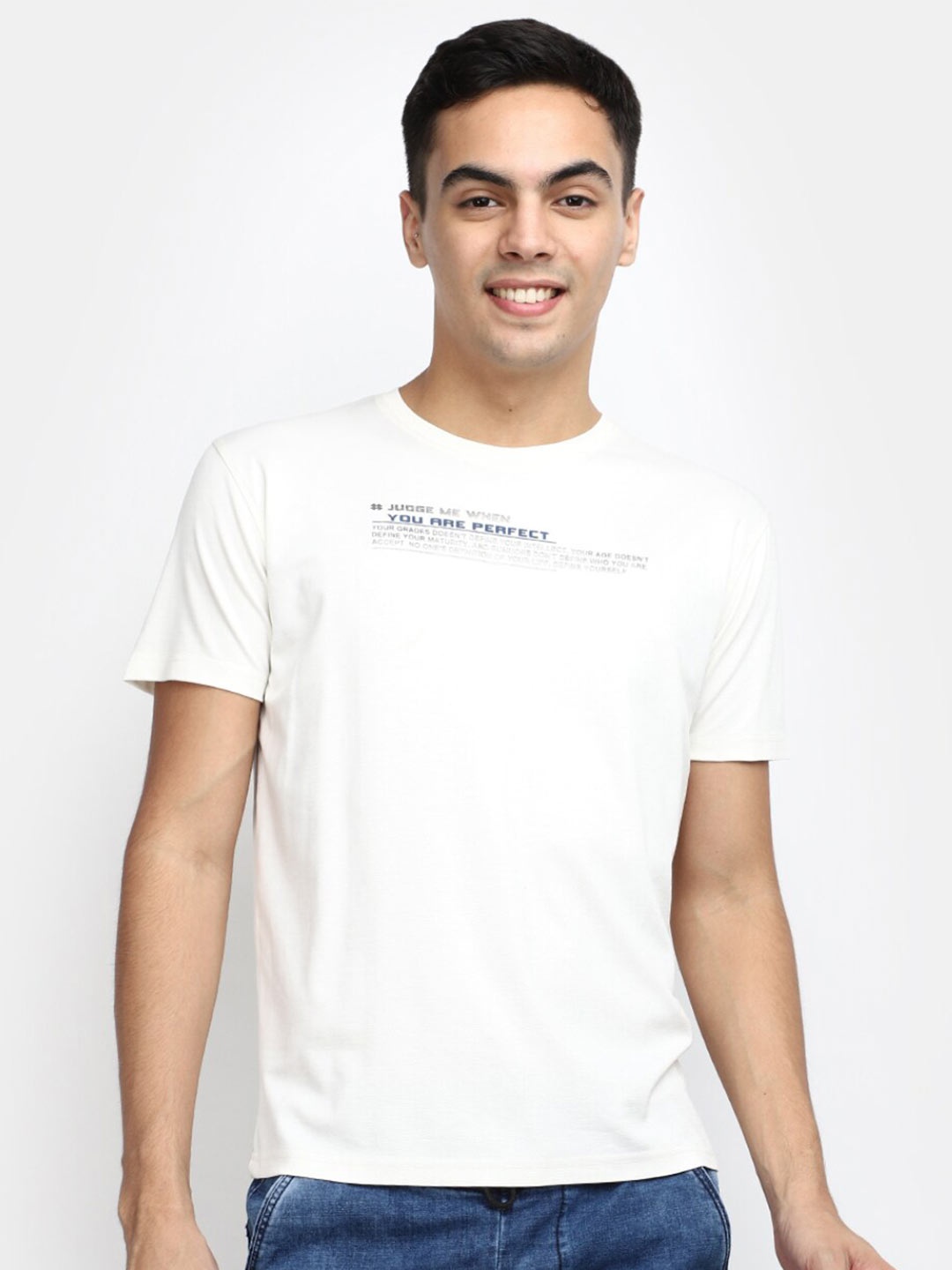 

V-Mart Typography Printed Slim Fit Cotton T-shirt, Off white