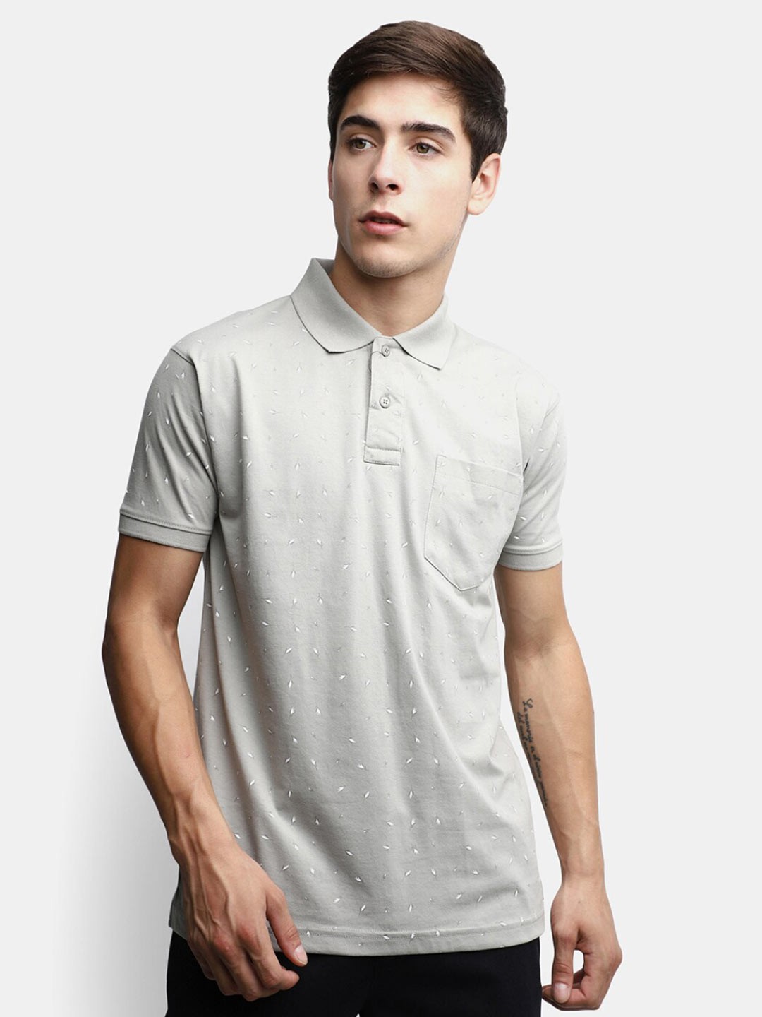 

V-Mart Conversational Printed Polo Collar Cotton T-shirt, Grey