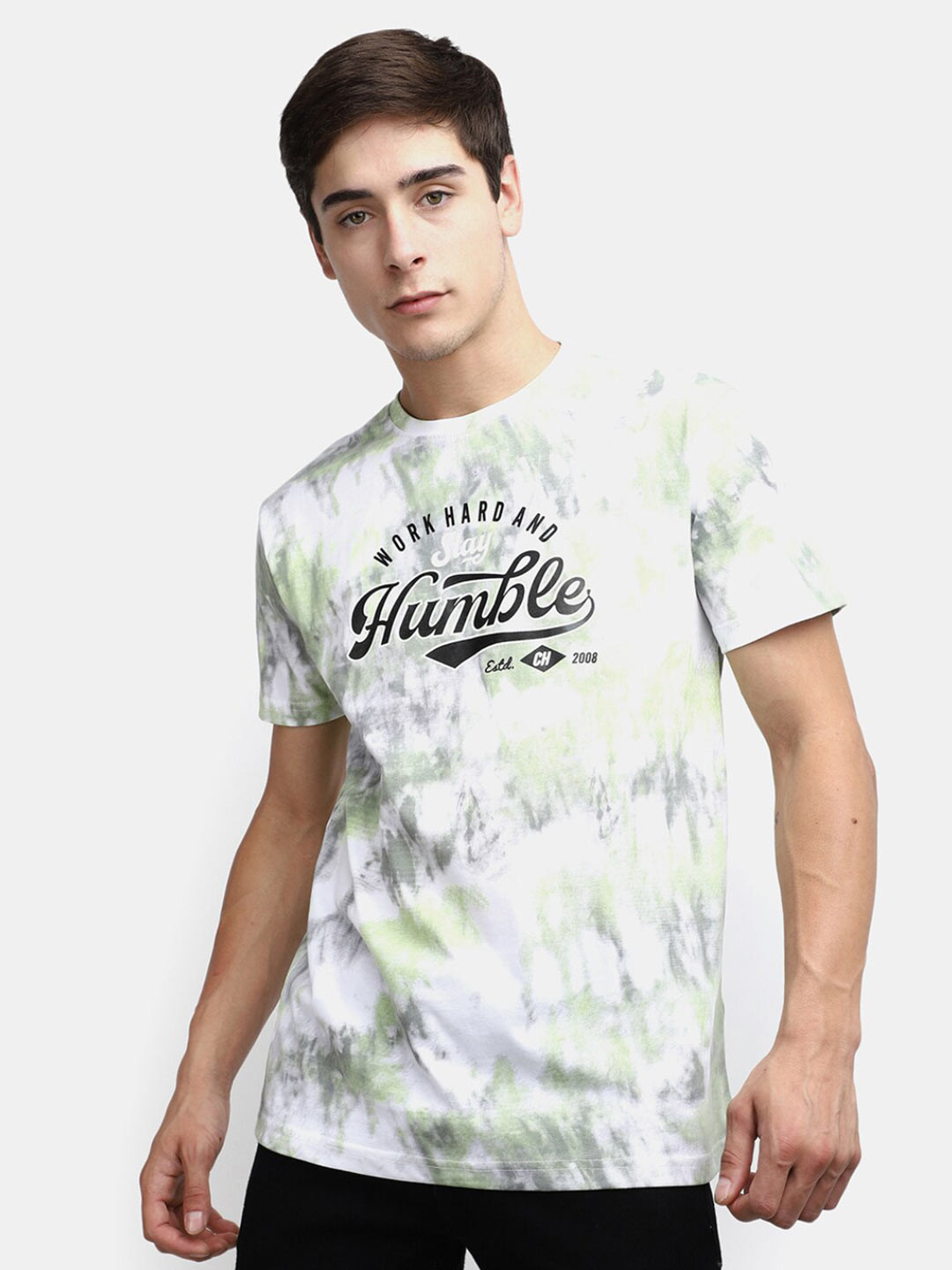 

V-Mart Typography Printed Cotton T-shirt, Green