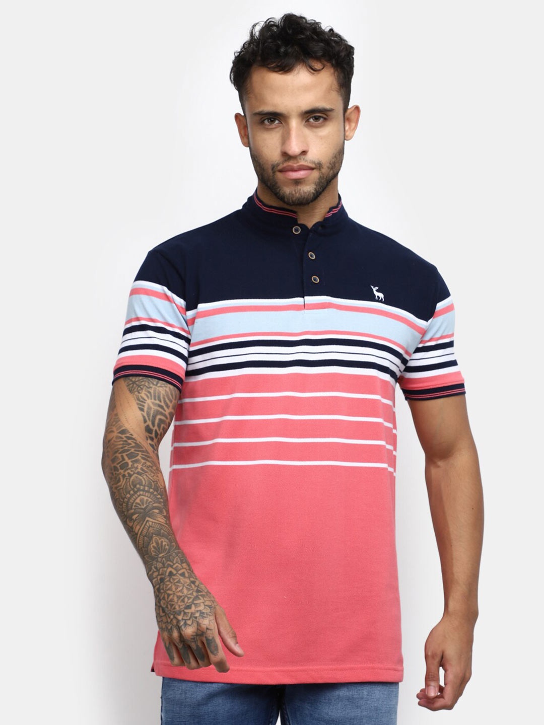 

V-Mart Striped Polo Collar T-shirt, Pink