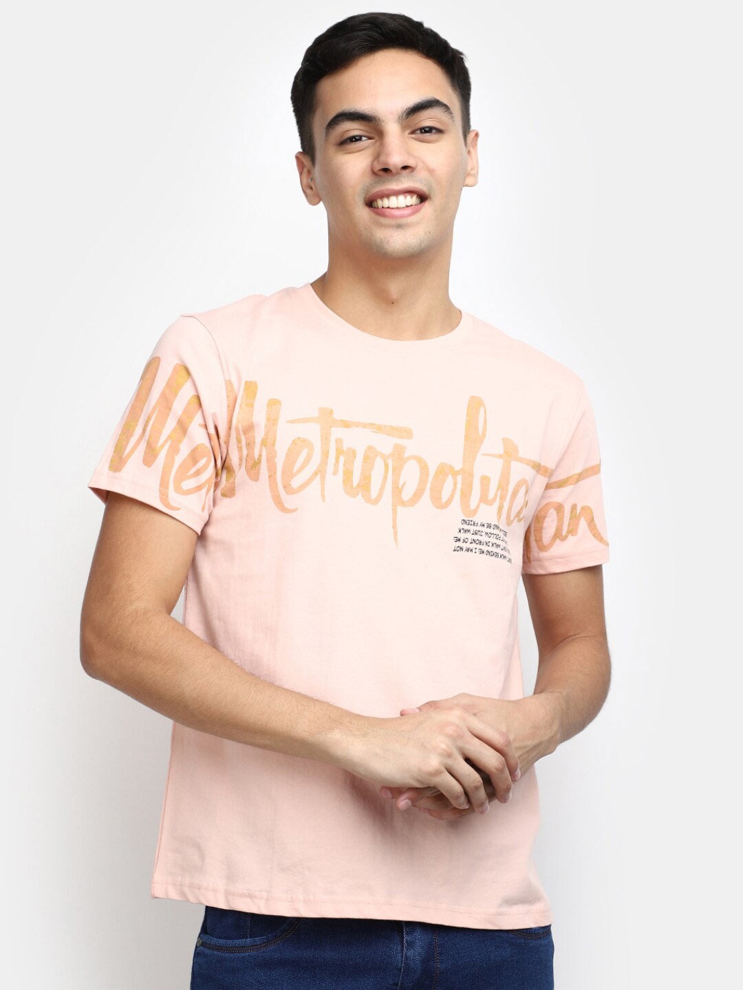 

V-Mart Typography Printed Slim Fit Cotton T-shirt, Peach