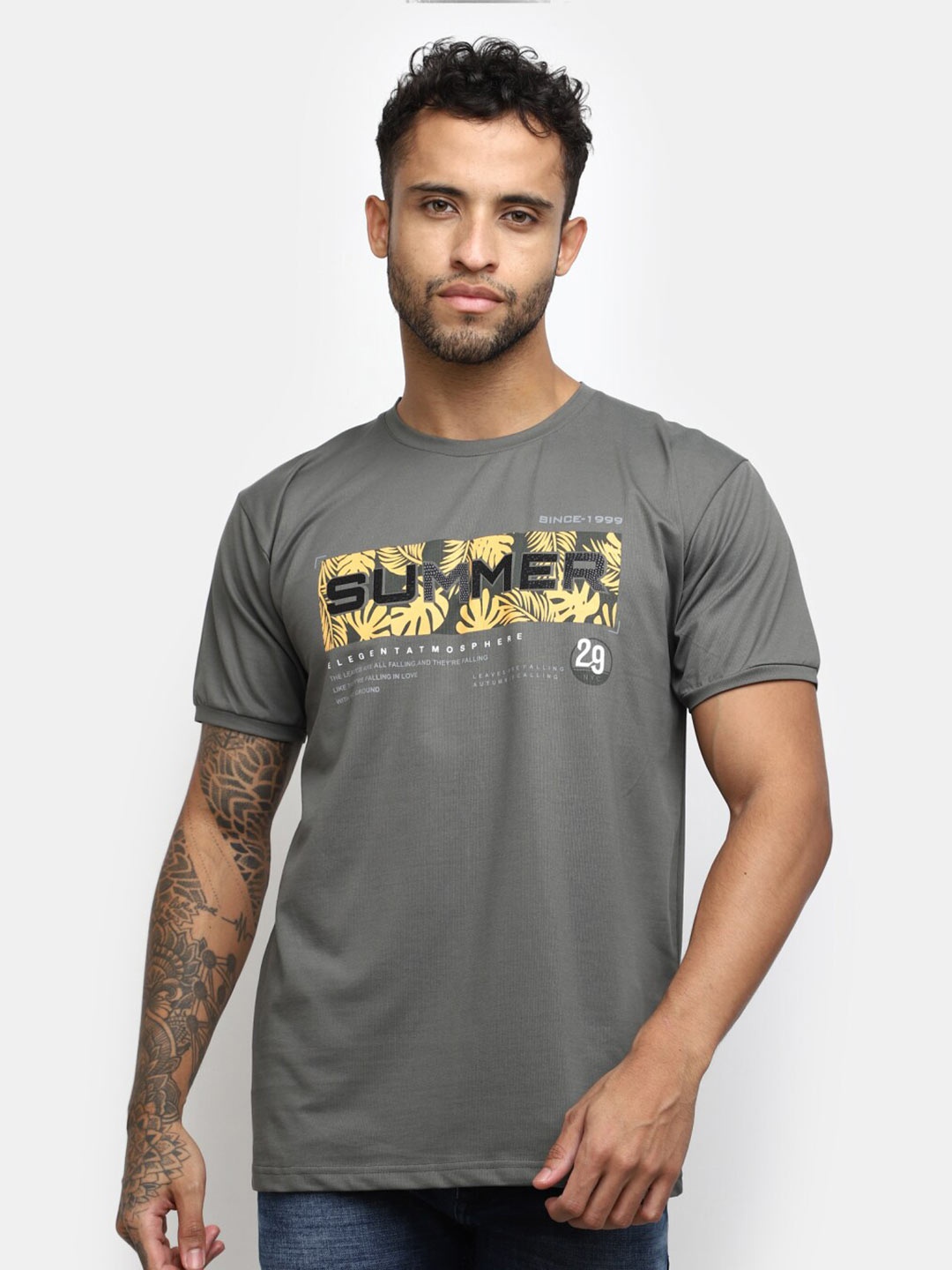 V-Mart Typography Printed Cotton Casual T-Shirt, Green