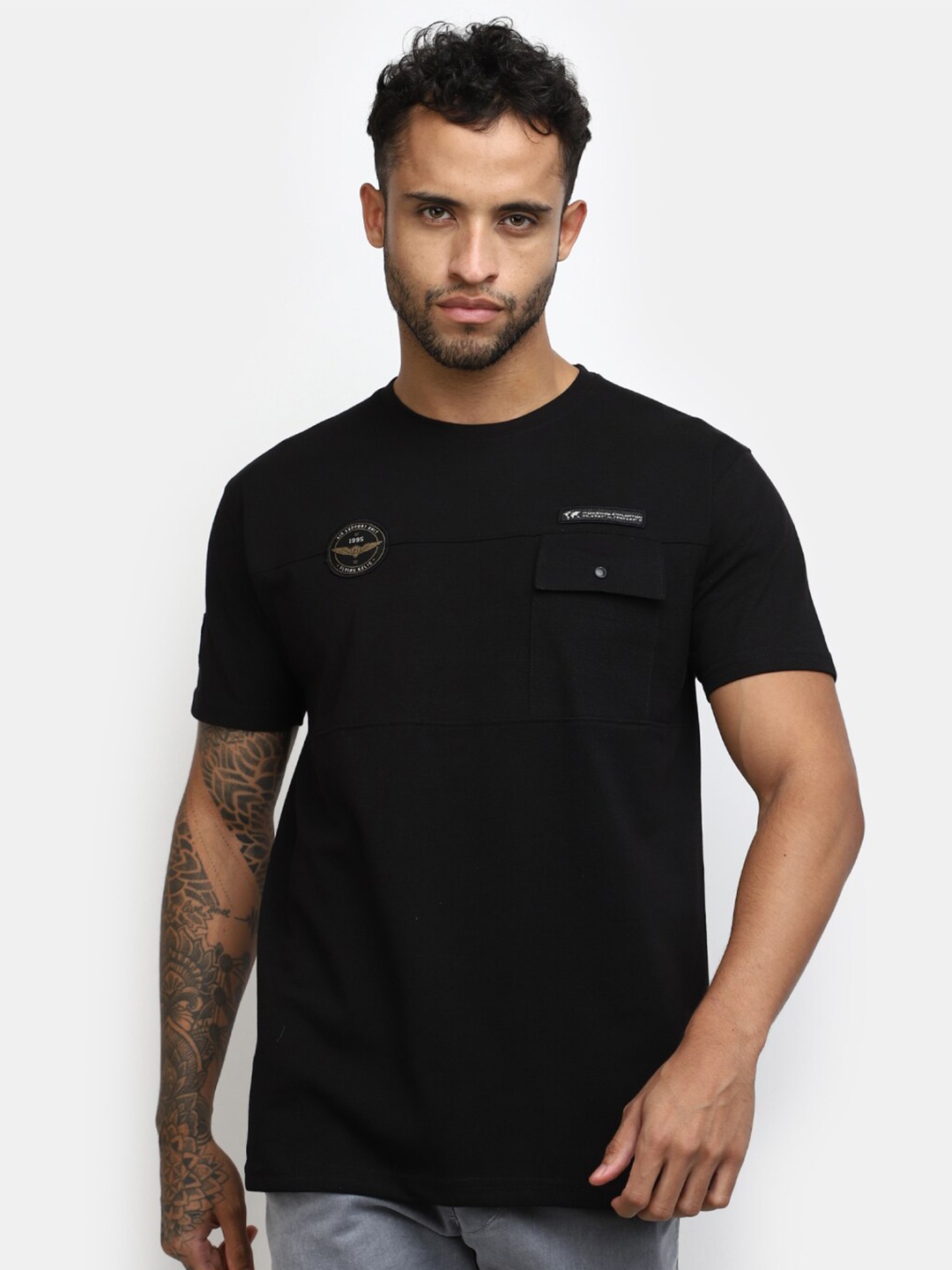 

V-Mart Round Neck Cotton Casual T-shirt, Black