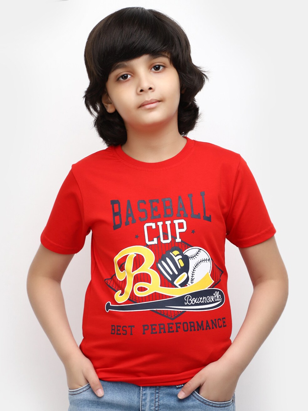 

V-Mart Boys Typography Printed Cotton T-shirt, Red