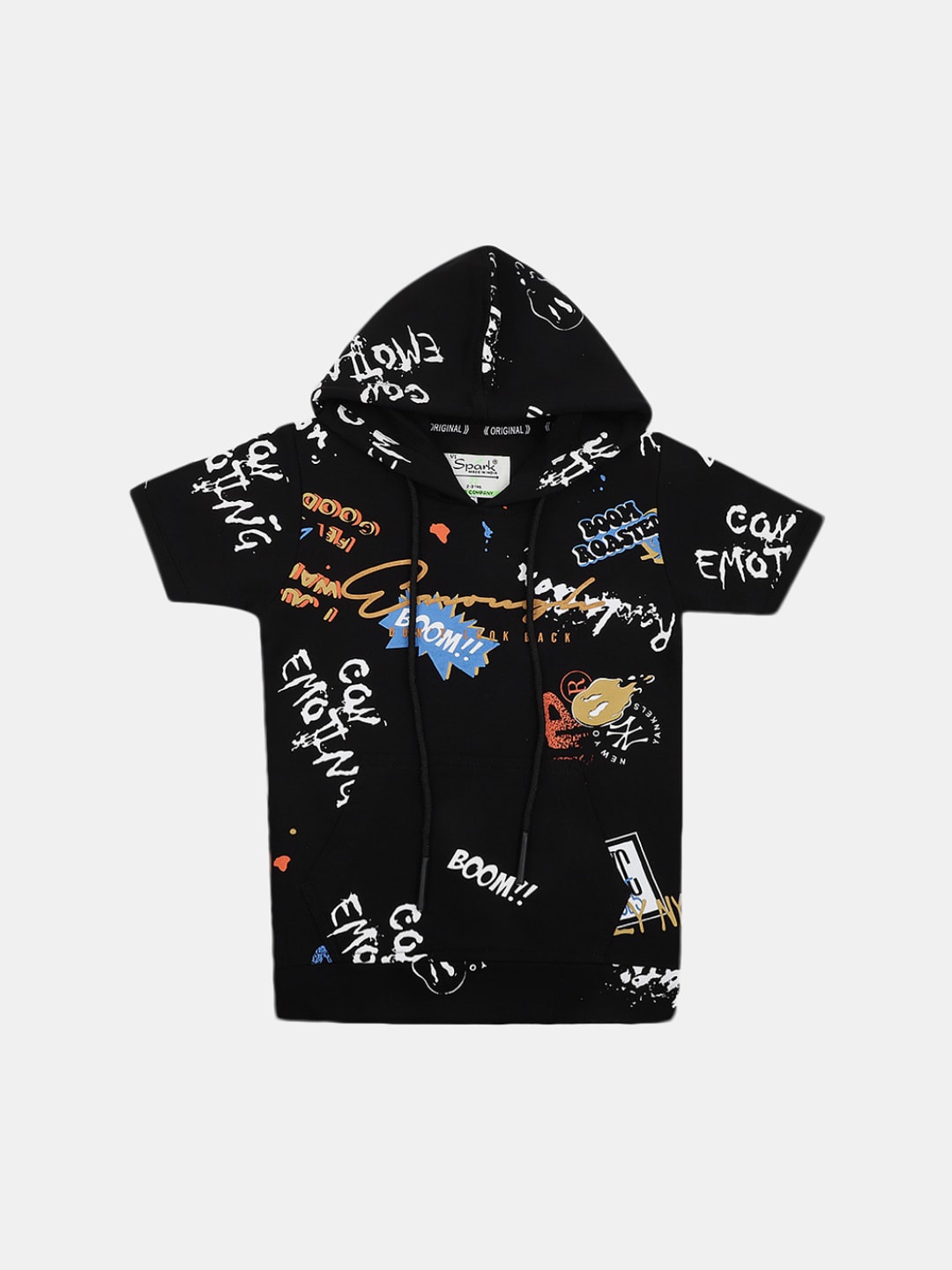 

V-Mart Boys Typography Printed Hooded T-shirt, Black
