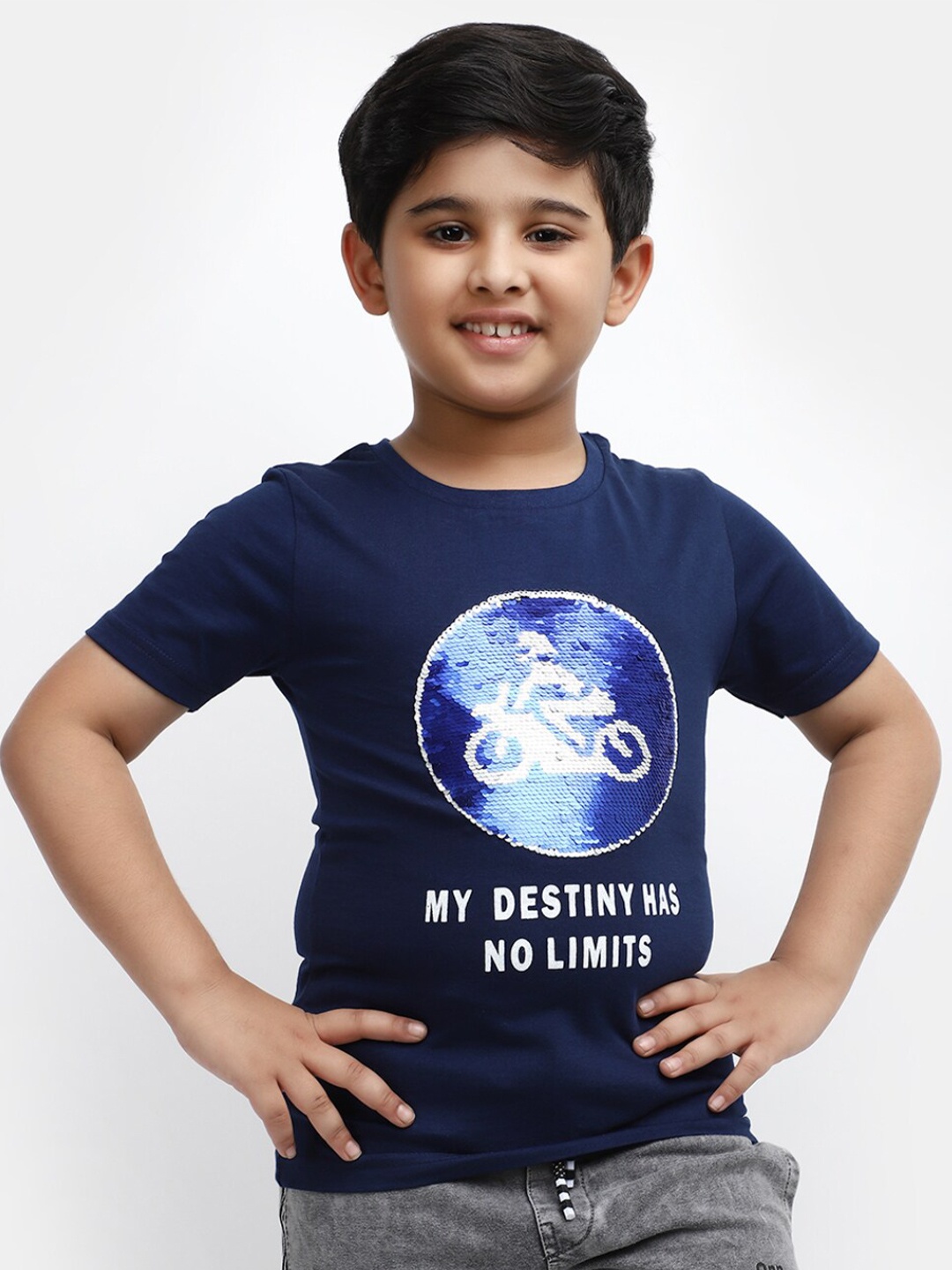 

V-Mart Boys Graphic Printed Cotton T-Shirt, Navy blue