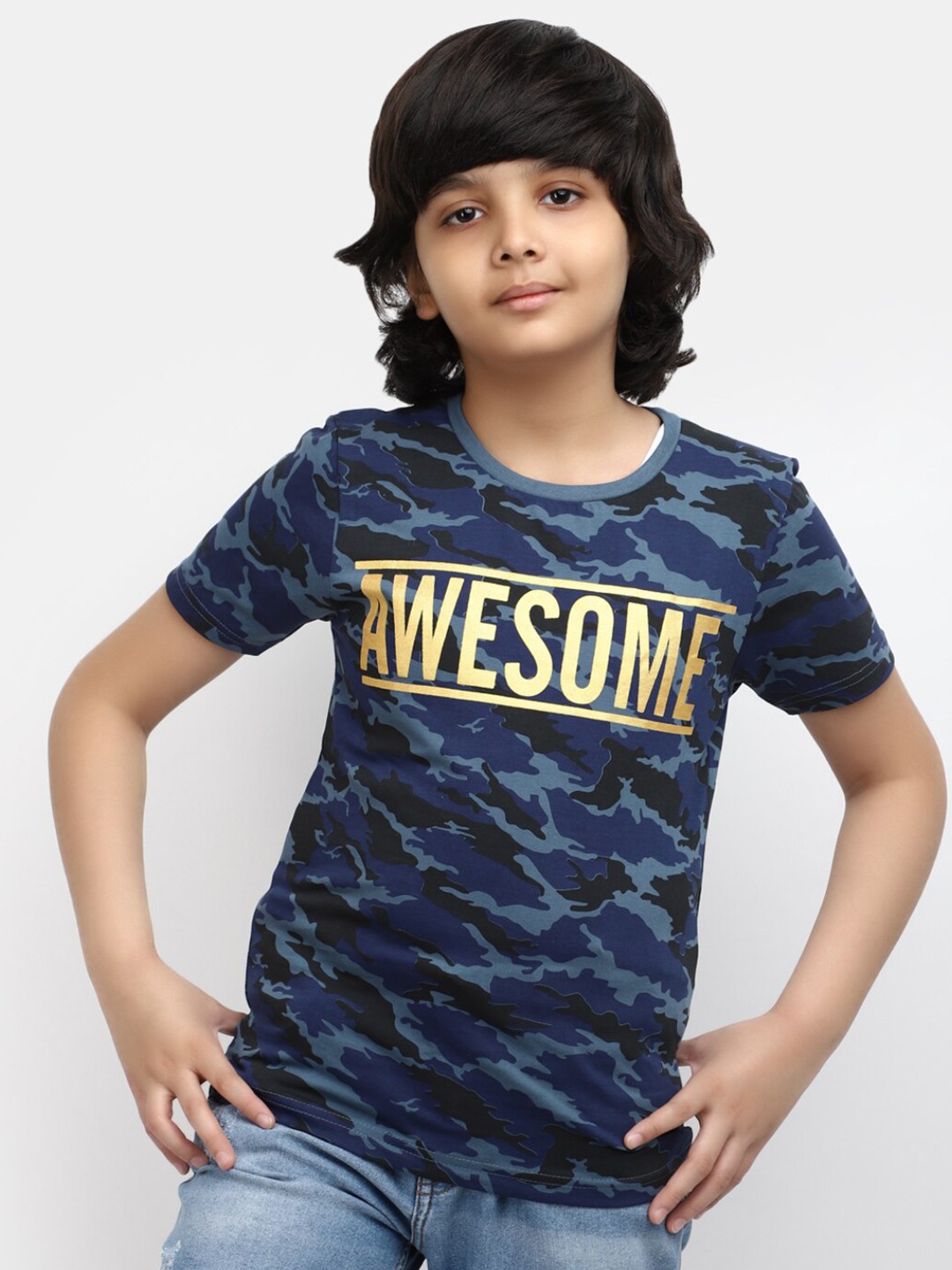 

V-Mart Boys Typography Printed Cotton T-Shirt, Navy blue
