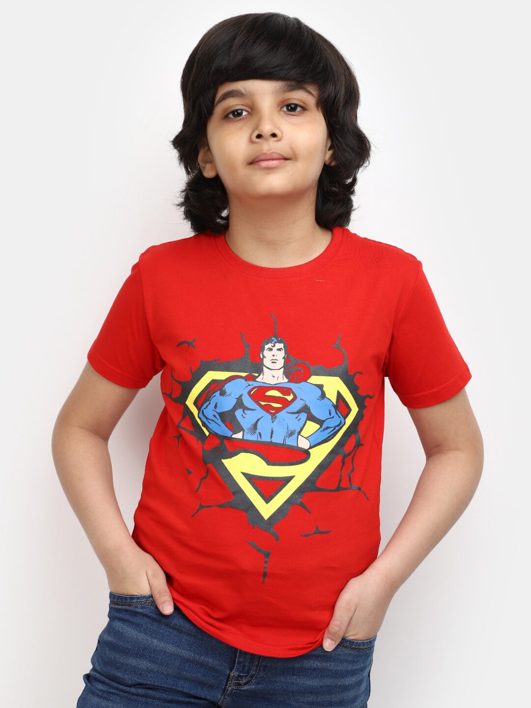 

V-Mart Boys Superman Graphic Printed Cotton T-shirt, Red