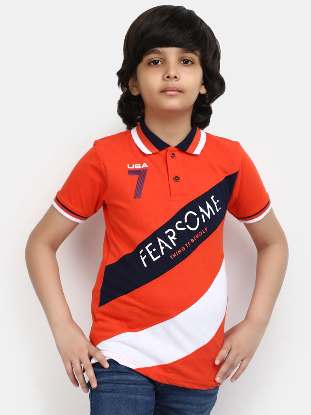 

V-Mart Boys Typography Printed Polo Collar Cotton T-shirt, Orange