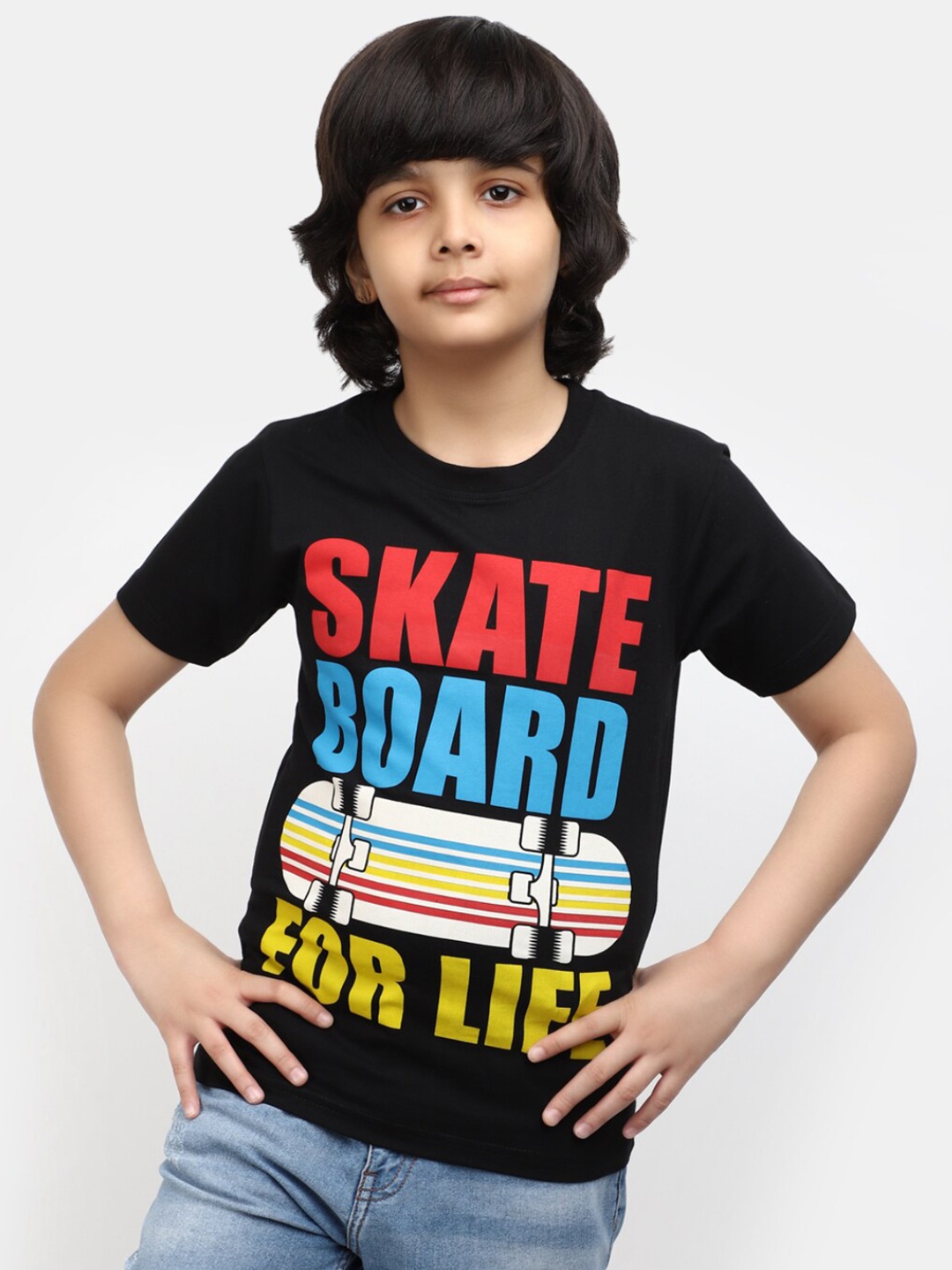 

V-Mart Boys Typography Printed Cotton T-Shirt, Black