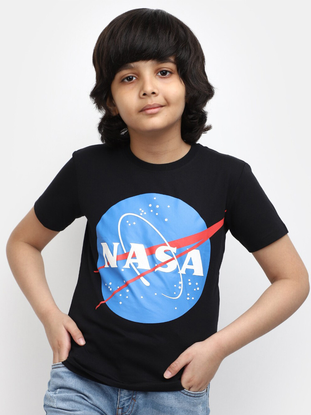 

V-Mart Boys NASA Printed Casual Cotton T-shirt, Black
