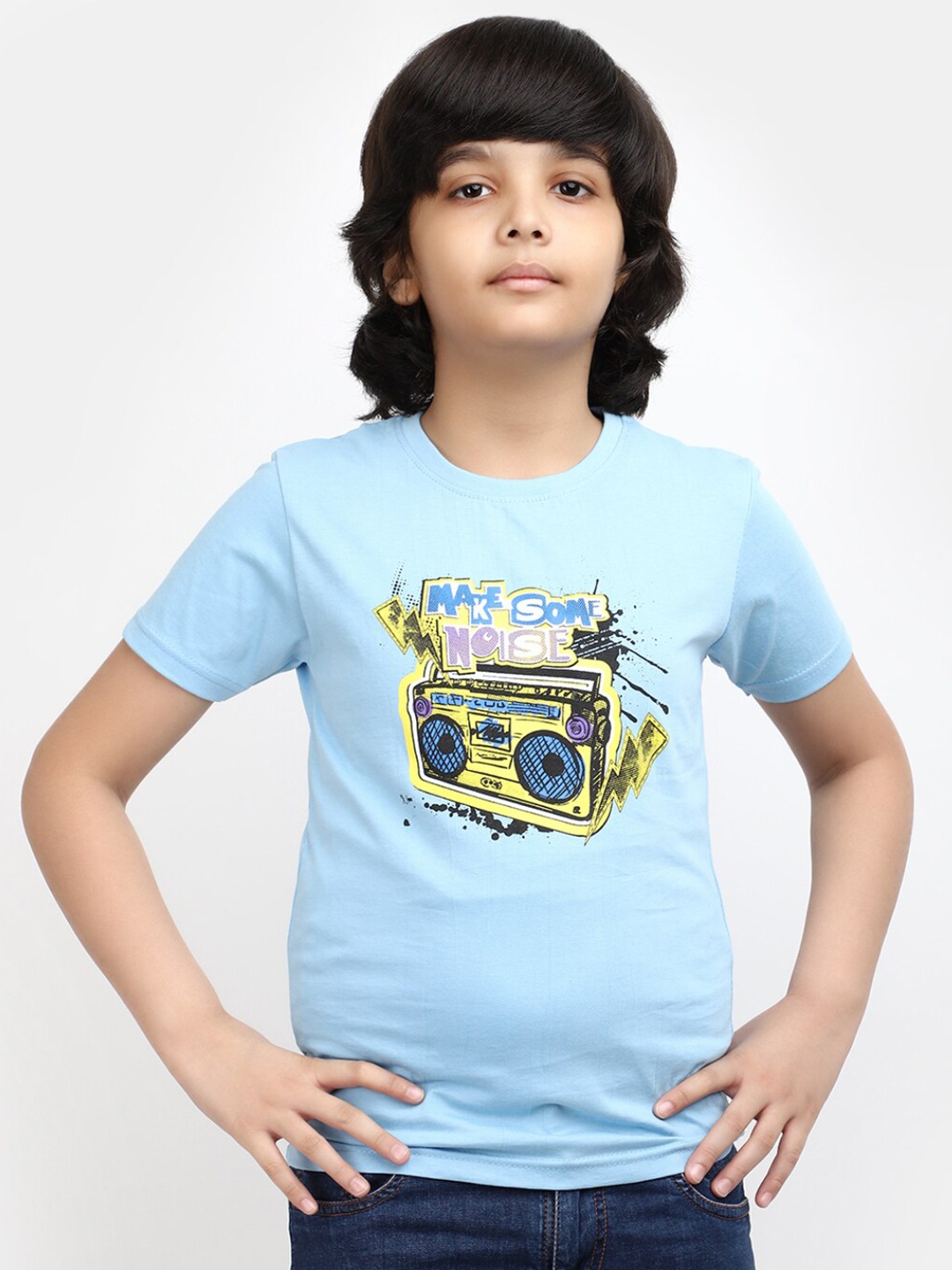 

V-Mart Boys Graphic Printed Round Neck Cotton T-shirt, Blue