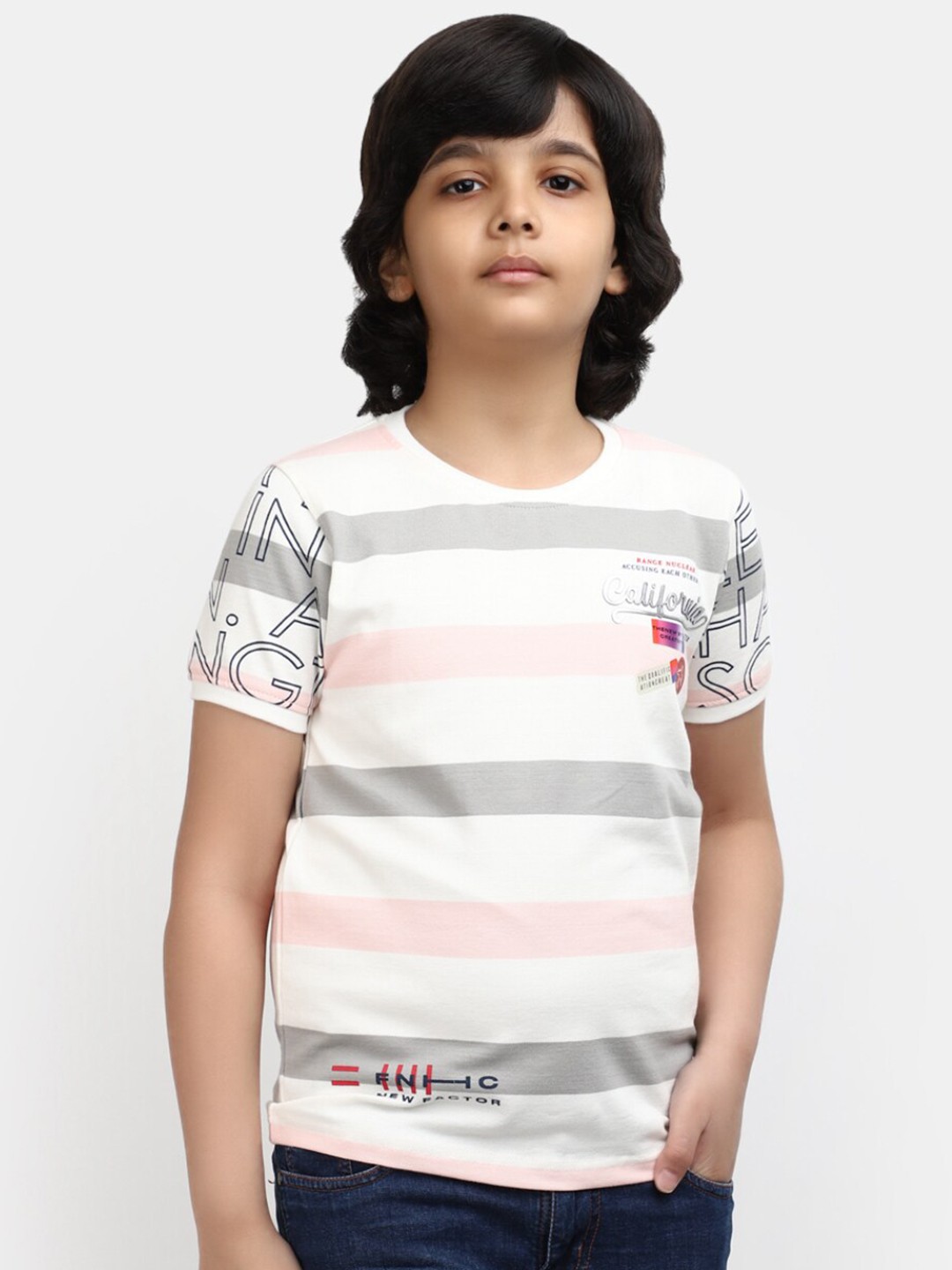 

V-Mart Boys Striped Cotton T-shirt, White