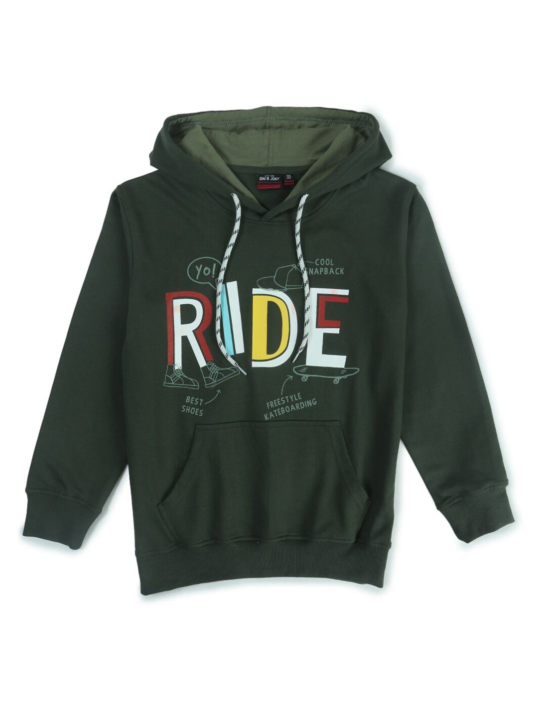 

Gini and Jony Boys Typography Printed Hooded Fleece Sweatshirt, Green