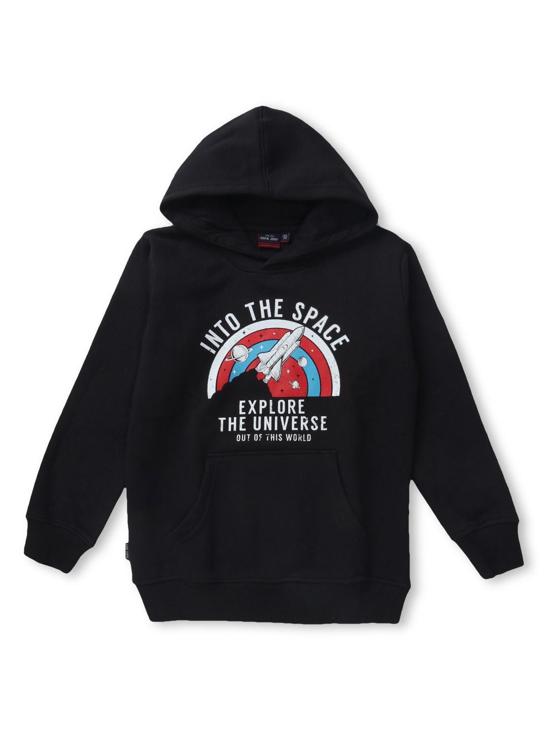 

Gini and Jony Boys Typography Printed Hooded Fleece Sweatshirt, Black