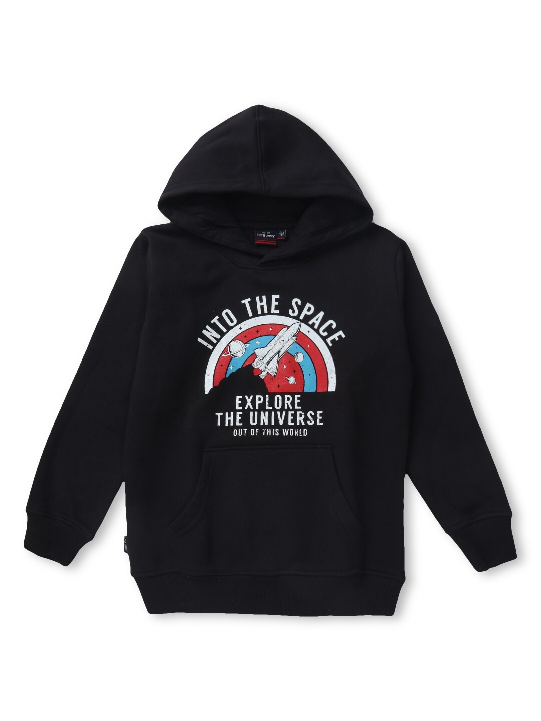 

Gini and Jony Boys Typography Printed Hooded Fleece Sweatshirt, Black