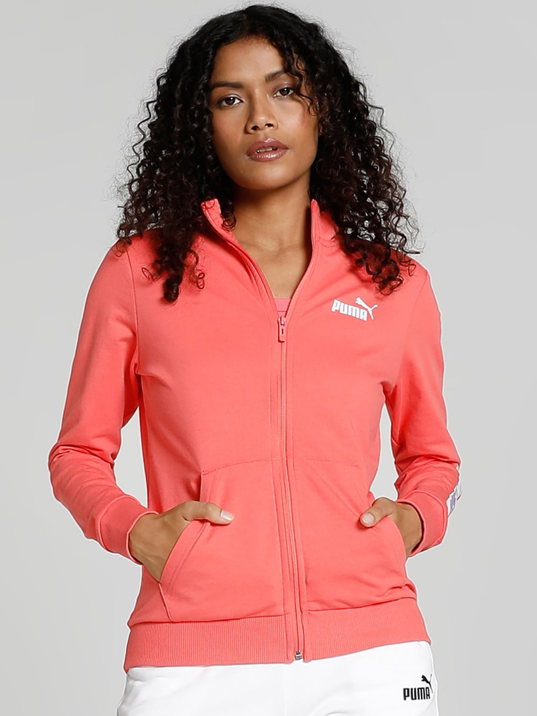 

Puma Regular Fit Flower Logo Knitted Sporty Jacket, Peach