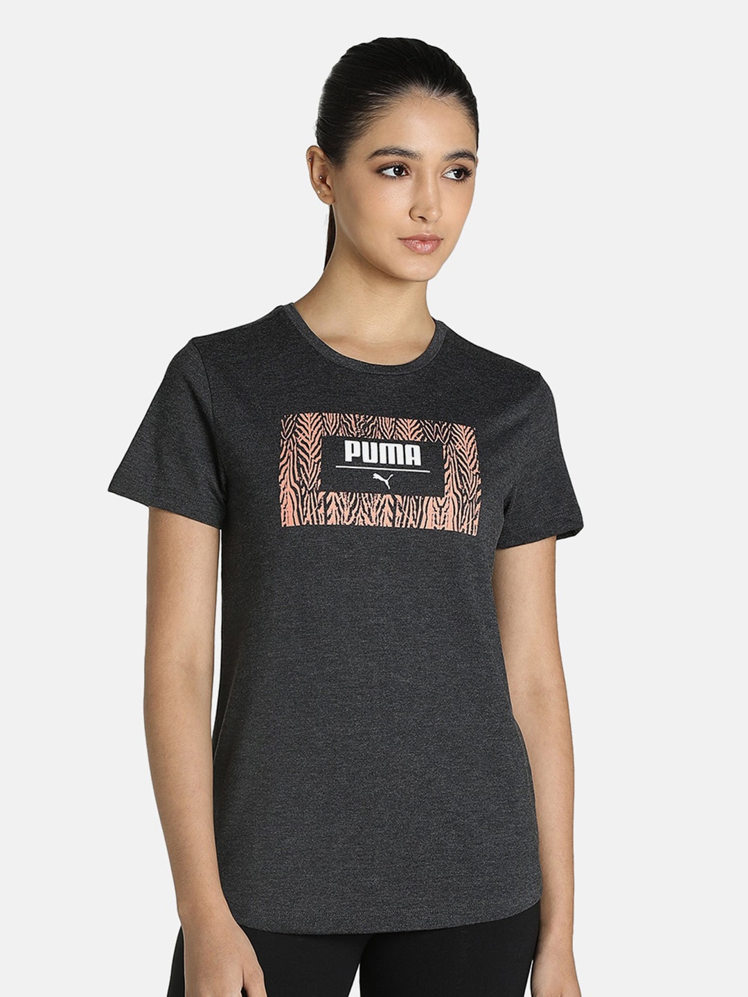 

Puma Patterned Regular Fit Graphic Logo T-Shirt, Grey