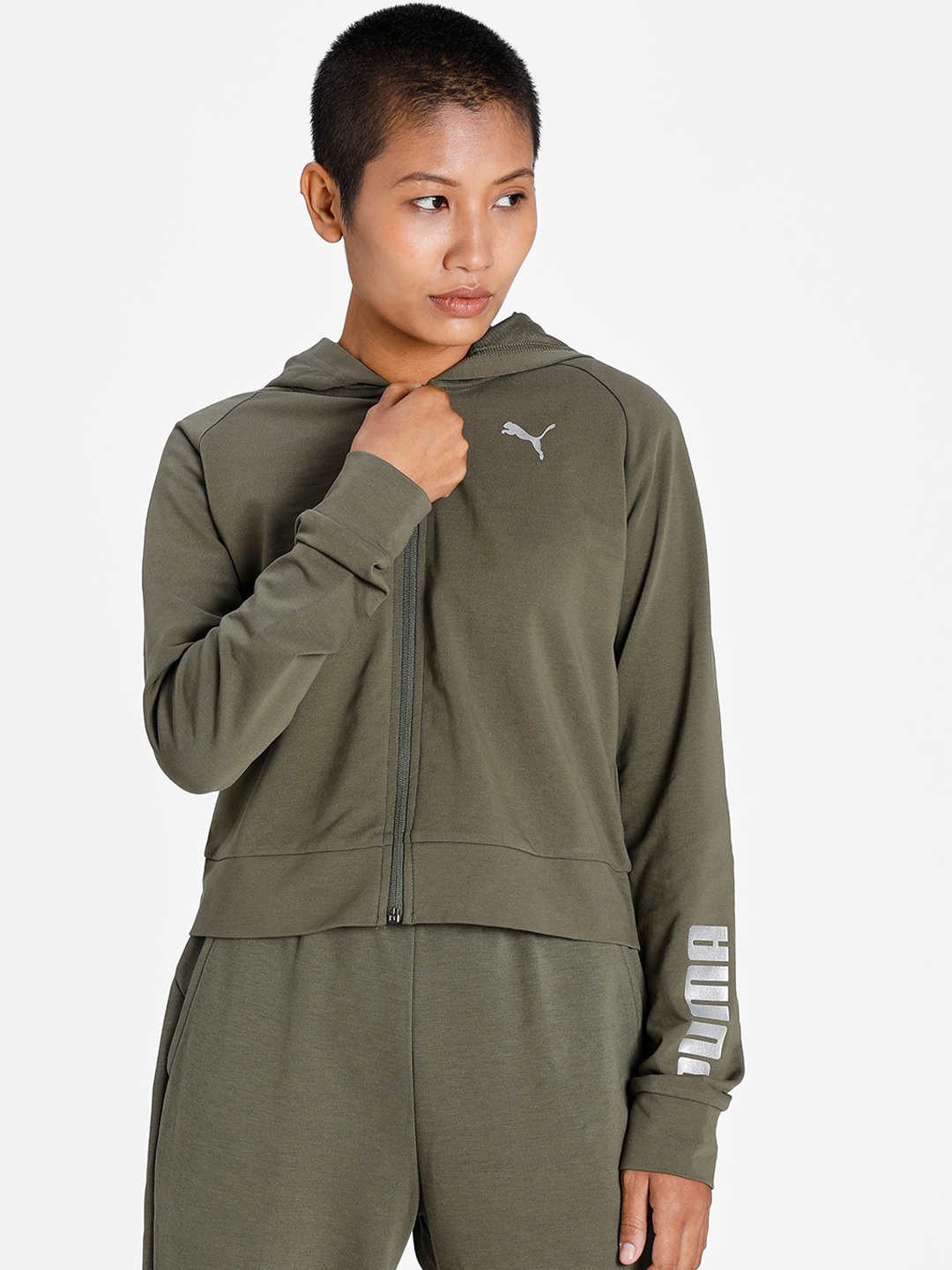

Puma Women RTG Full-Zip Regular Fit Cotton Hooded Sweatshirt, Olive