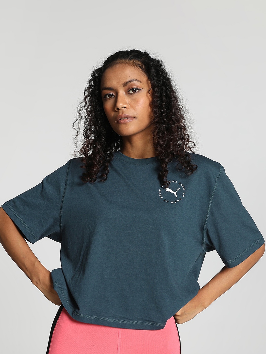 

Puma Graphic Show Up Training Crop Top, Navy blue