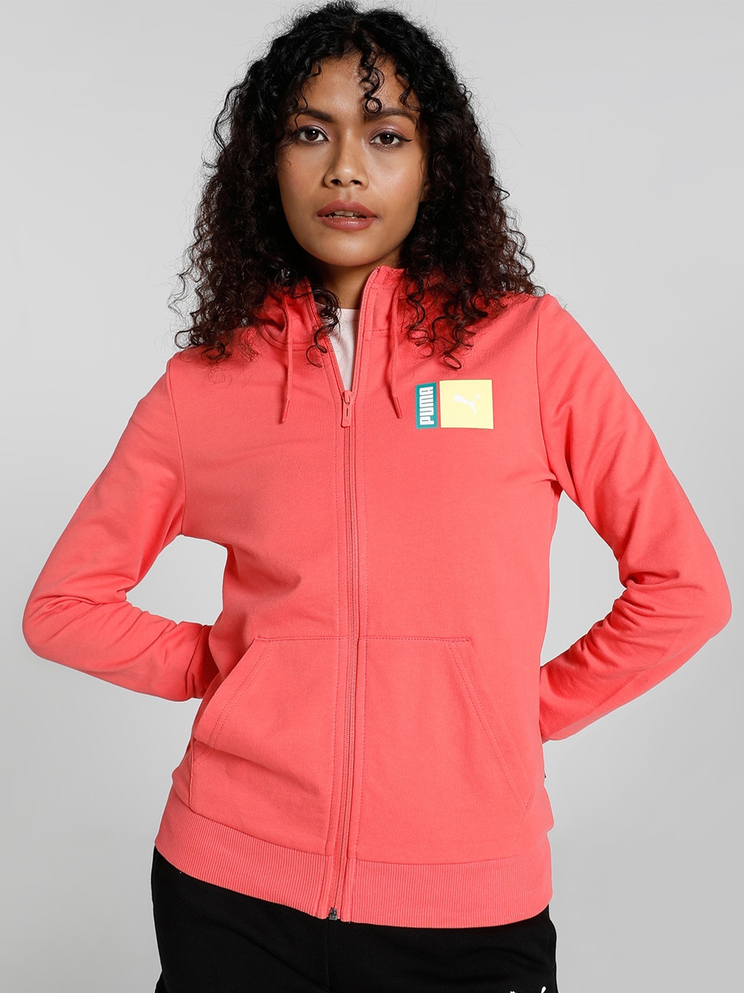 Puma Women Graphic Hooded Front-Open Sweatshirt, Peach
