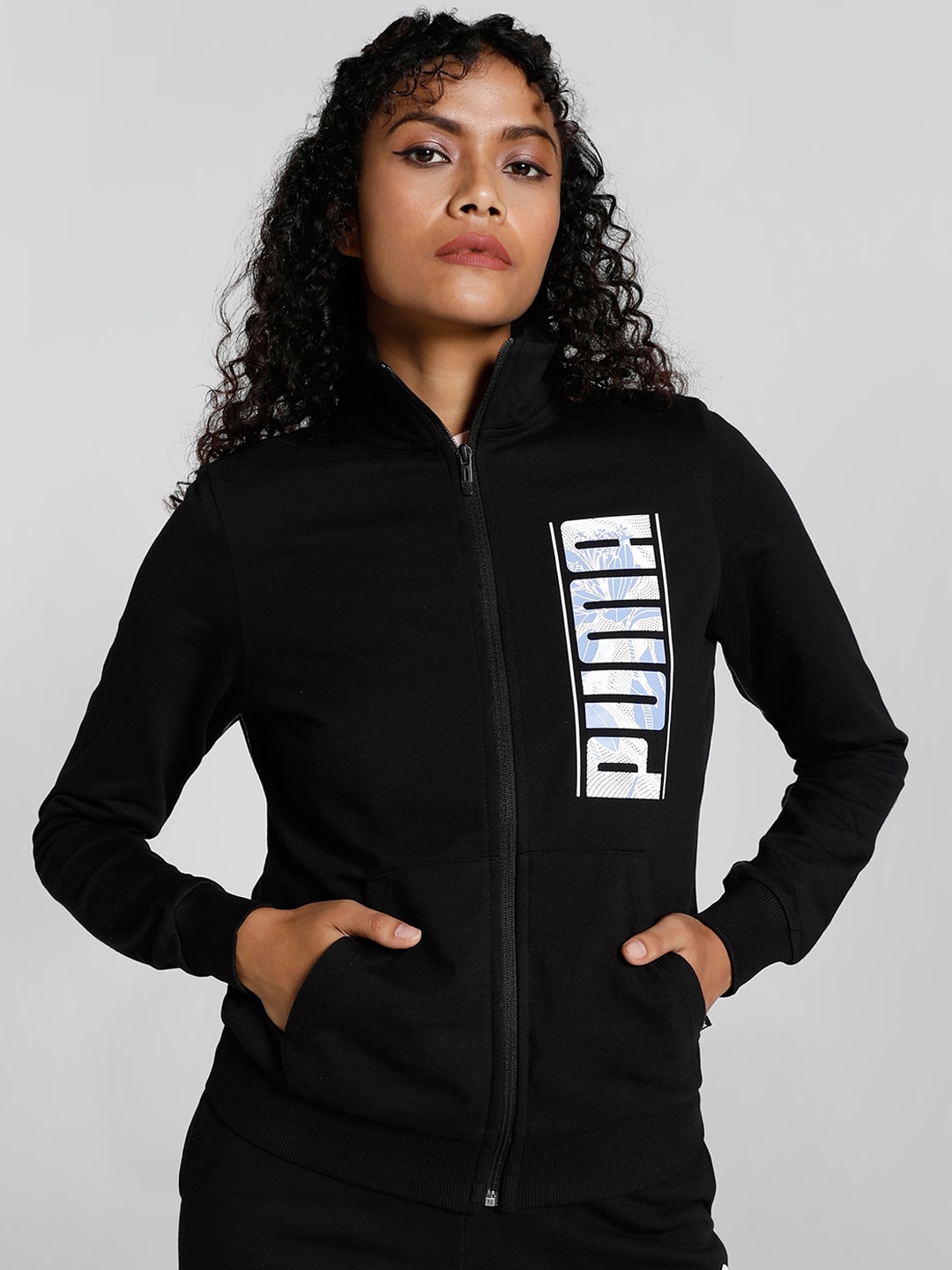 Puma Regular Fit Abstract Graphic Printed Sports Jacket, Black