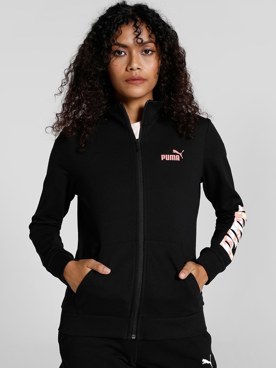 

Puma Women Flower Logo Knitted Cotton Sporty Jacket, Black