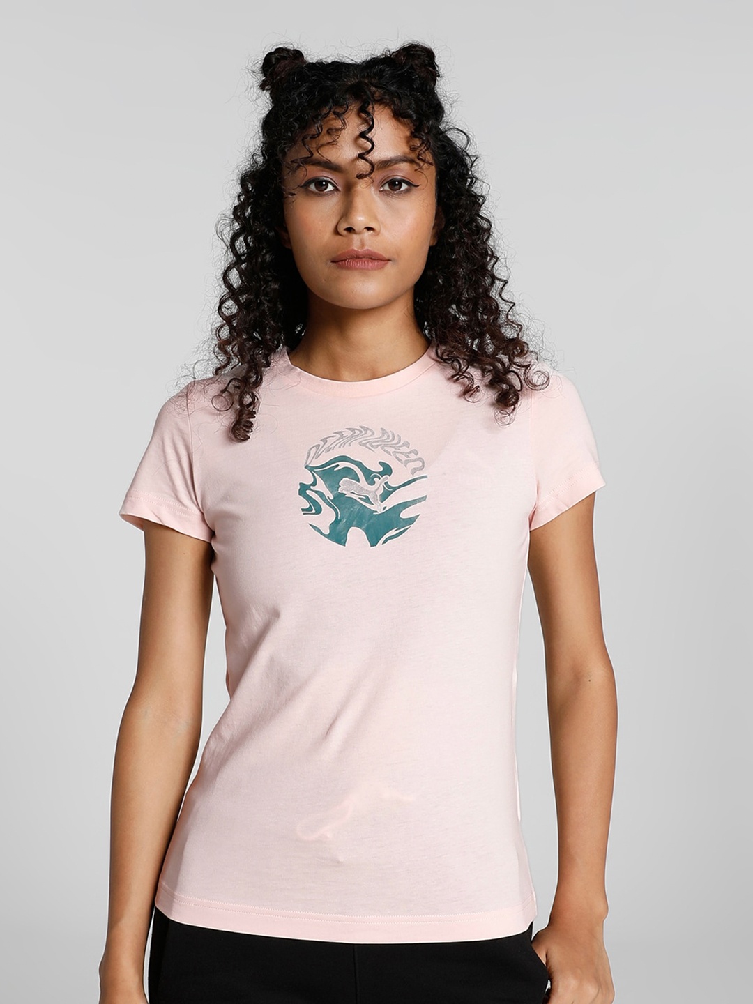 

Puma Women Evide Graphic Printed Cotton T-Shirt, Pink