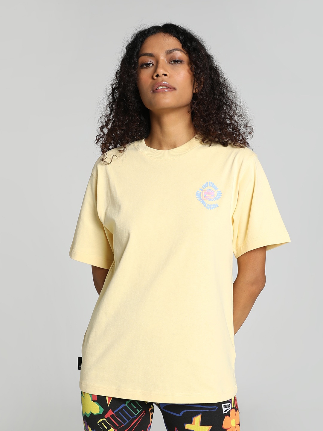 

Puma Women DOWNTOWN Relaxed-Fit Cotton T-Shirt, Yellow