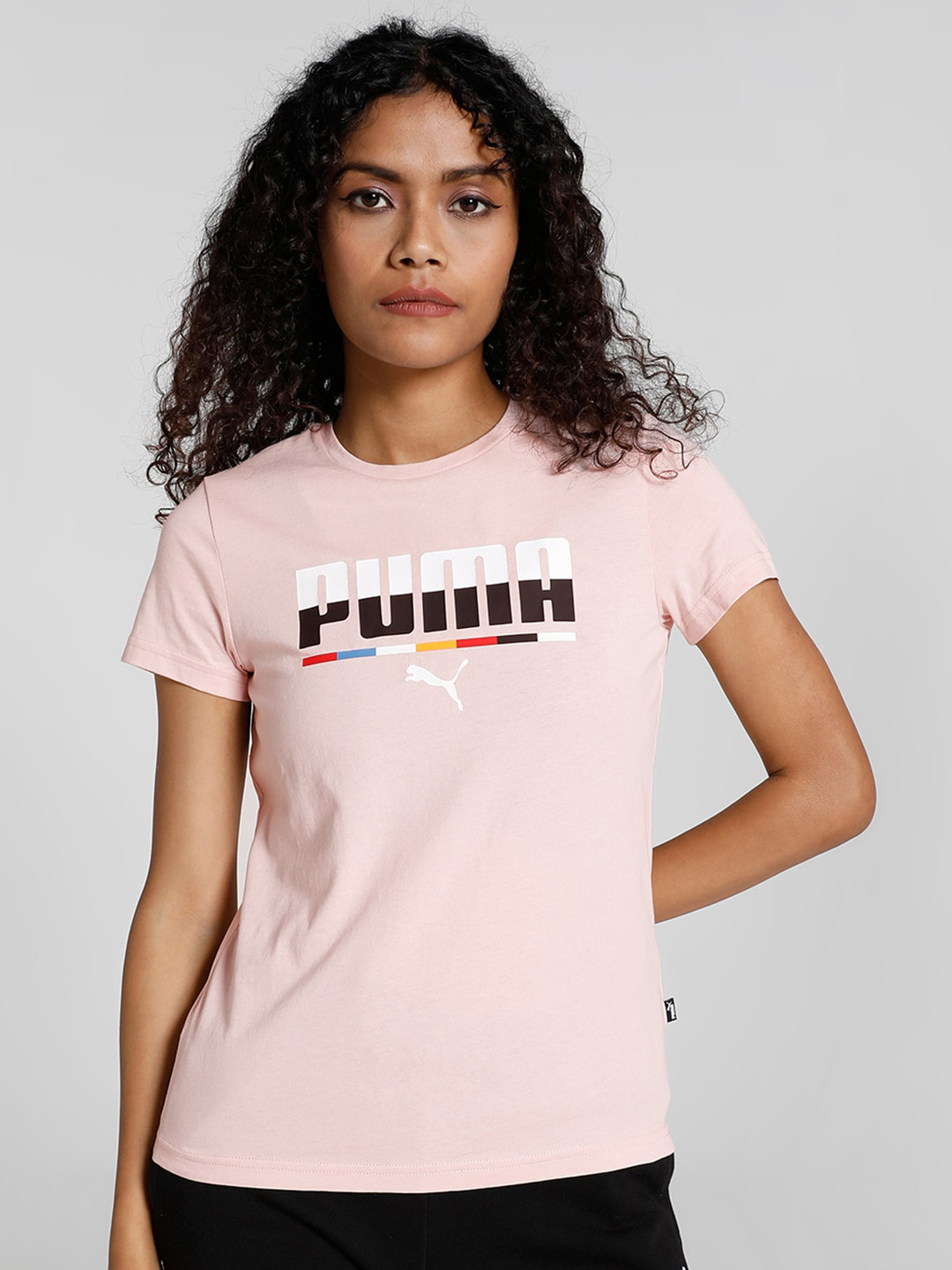 

Puma Women Brand Logo Printed Cotton T-Shirt, Pink