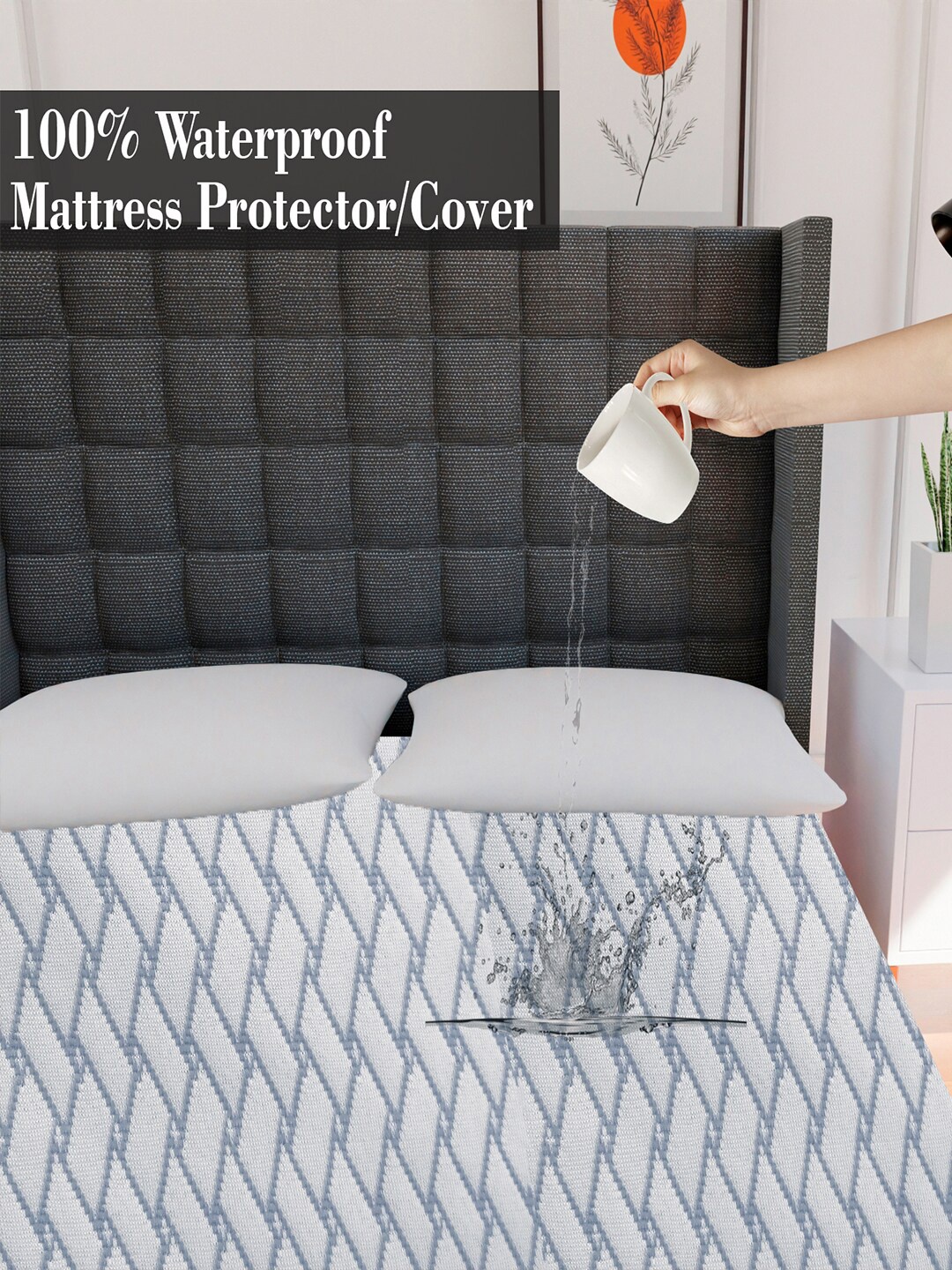 

AVI White & Grey Geometric Deep Skirting Jacquard Waterproof Twin Bed Mattress Protector