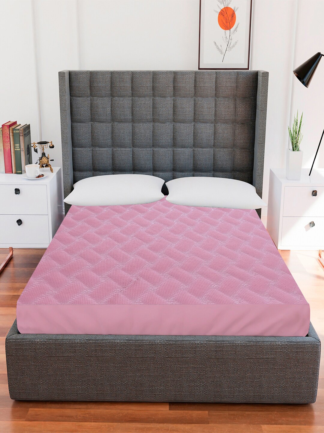 

AVI Pink Self Design Waterproof Deep Skirting Jacquard Twin Bed Mattress Protector