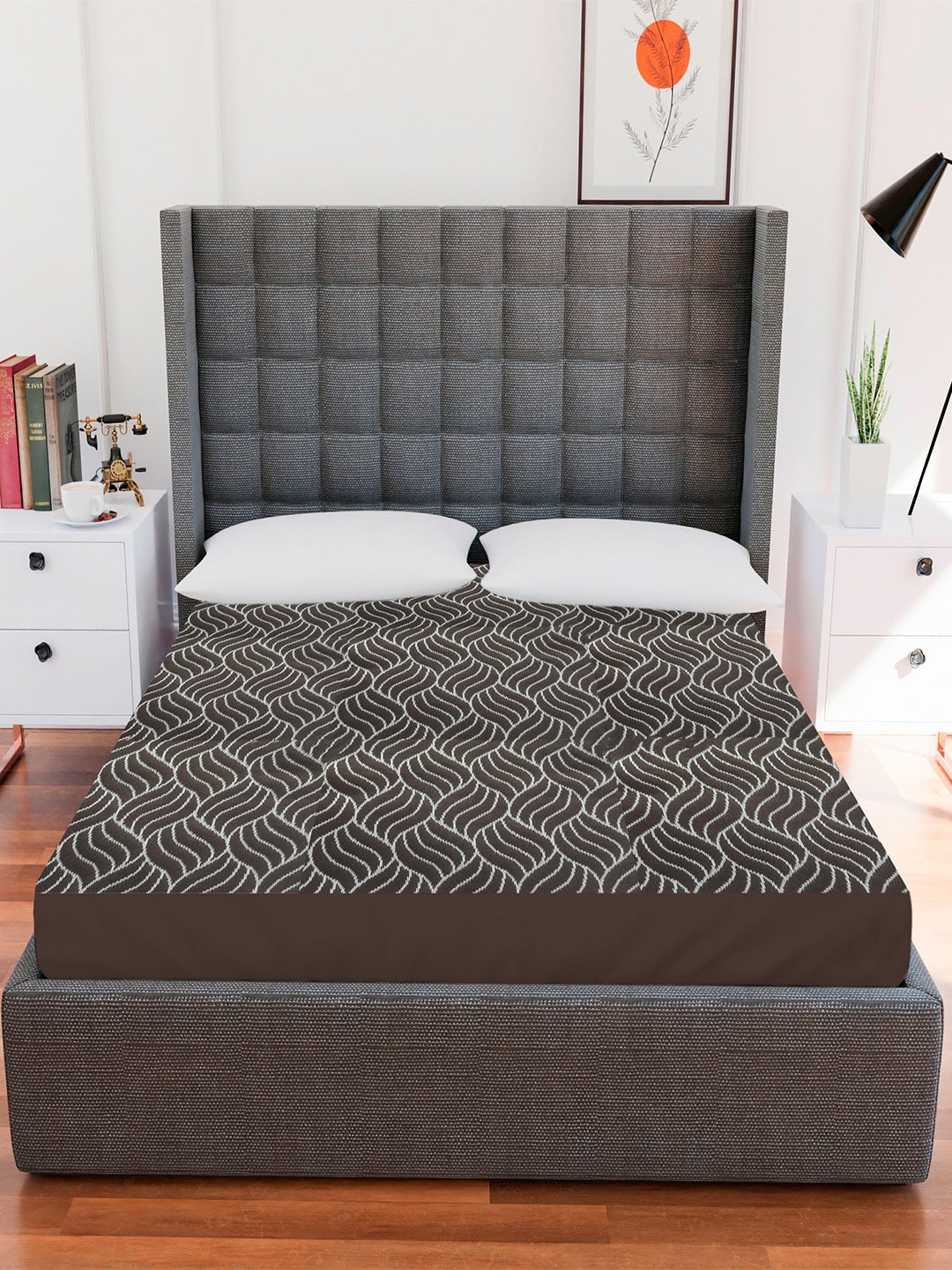 

AVI Brown & White Waterproof Deep Skirting Fitted Jacquard Mattress Protector