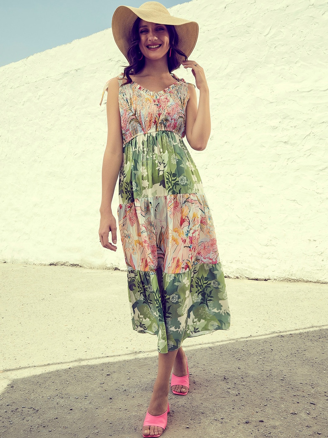 

Athena Floral Print Fit & Flare Midi Dress, Green