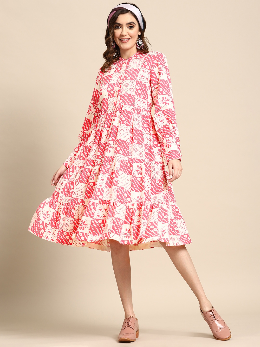 

Sangria Printed A-line Dress, Pink