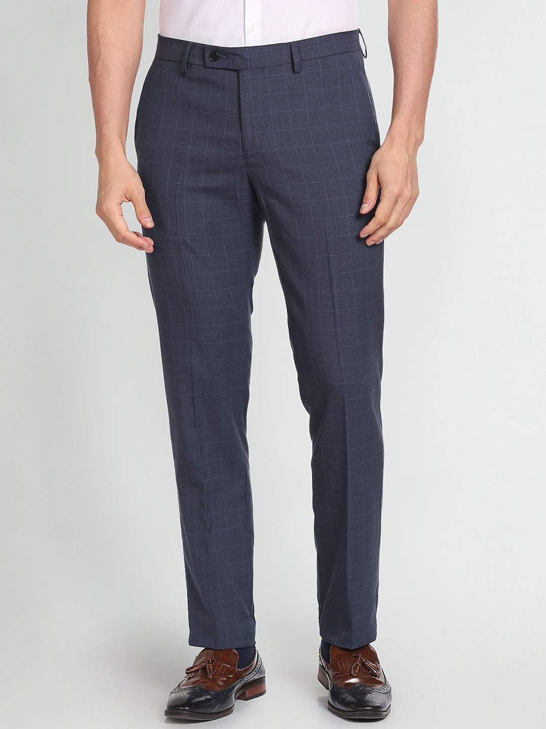 

Arrow Men Checkered Tailored Fit Formal Trousers, Blue