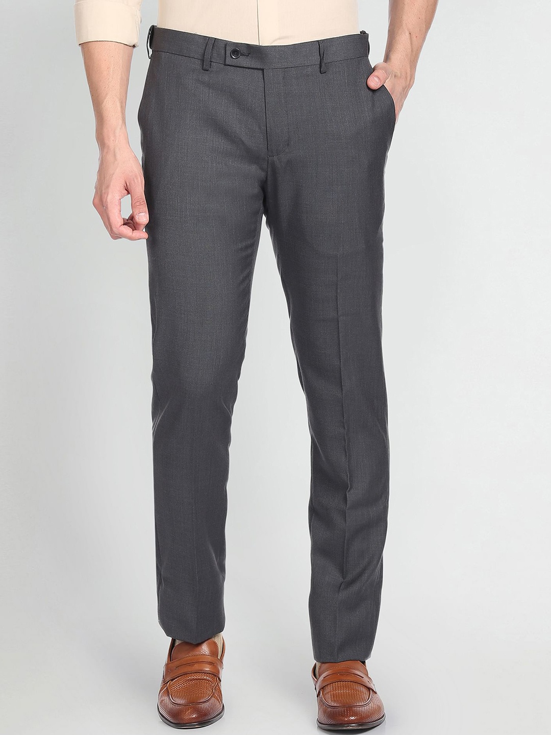 

Arrow Men Mid-Rise Heathered Dobby Formal Trousers, Grey